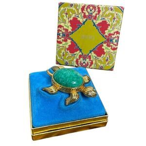 Avon‎ Gold Tone Sea Turtle Mottled Green Cabochon Solid Holder Trinket Lip New